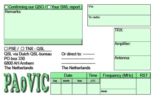 QSL kaart PA0VIC achterkant