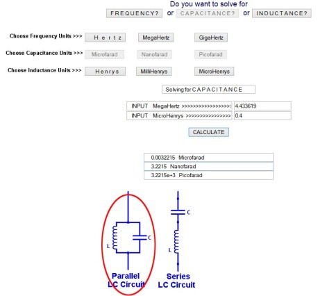 LC calculator example with 0.4µH and 4.433619 MHz: 3.22nF (use 3.3 nF)