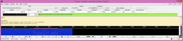 Dl-fldigi ontvangt hier de B-62 ballon in Contestia 64/1000 mode