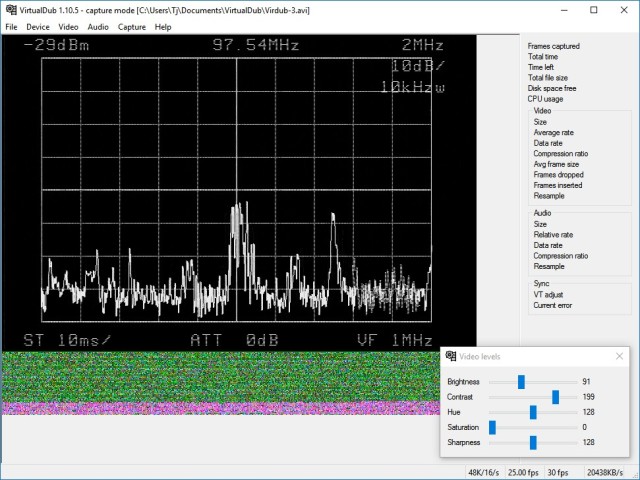 Virtualdub Capture of Advantest R4131 and similar Spectrum Analyser